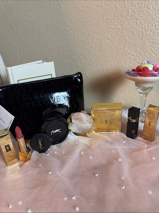 Yves Saint Laurent Other - Yves Saint Laurent Black & Gold Compact Foundation and Lipstick Set